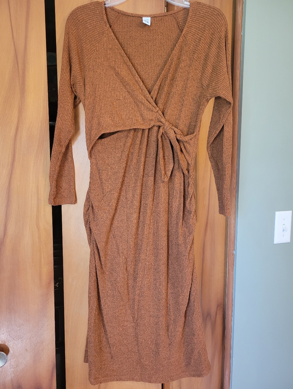 Old Navy Ribbed Wrap Midi Maternity Nursimg Friendly Dress in Burnt Orange